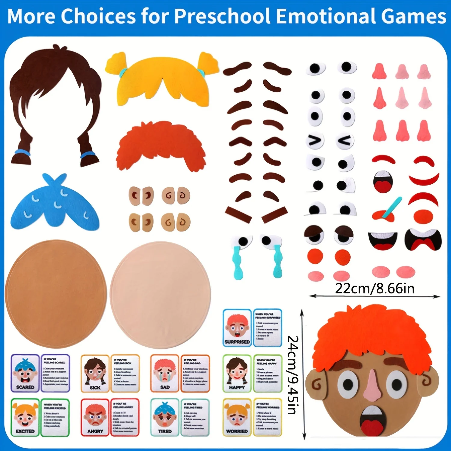 86Pcs Social Emotional Learning Activities For Kids 2 Face Boards 9 Emotion Cards For Making Faces Games Autism Therapy Toys