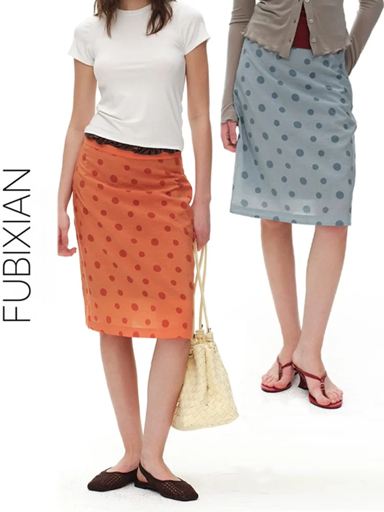 

Cool Beauty Polka Dot Midi Skirt Double Layer Design Summer New Holiday Style Straight Cut Women's Skirt High Waist Korean Style