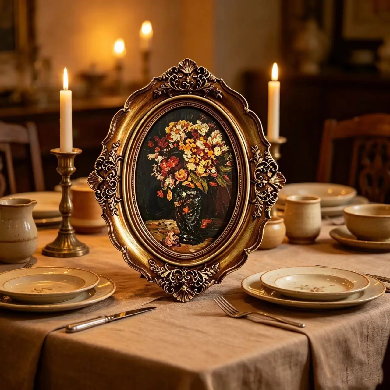 6-inch 7-inch Retro Color Oval Engraved Photo Frame European Picture Frame Living Room Dining Room Decoration Hanging Painting