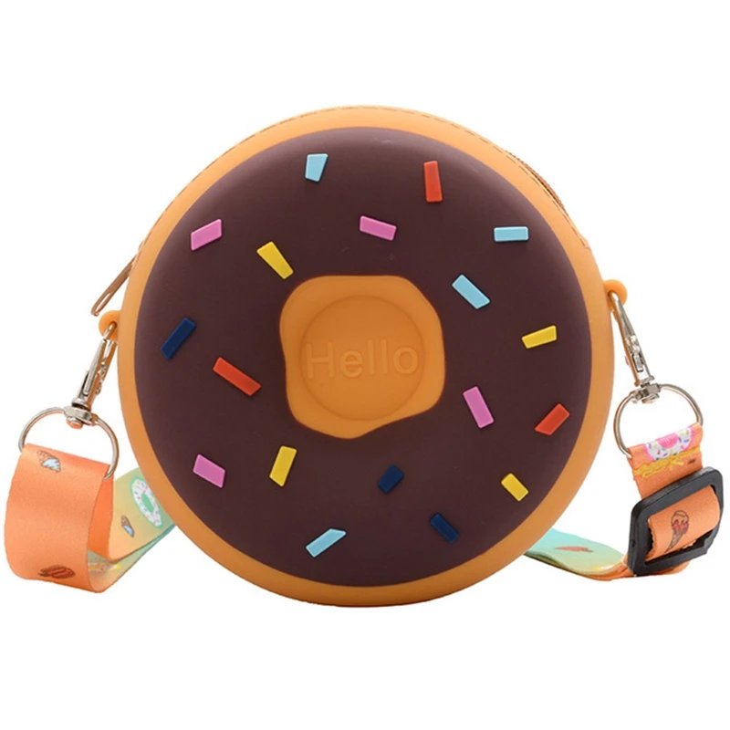 Round Donut Crossbody Bag Child Girl Children Shoulder Bag Adjustable Strap Vacation Travel Rainbow Printed Pocket Package