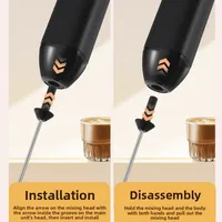 Mousseur à café/Fouet à lait + Batteur à œufs, Mini mixeur alimentaire portable rechargeable USB, Outils pour expresso 5