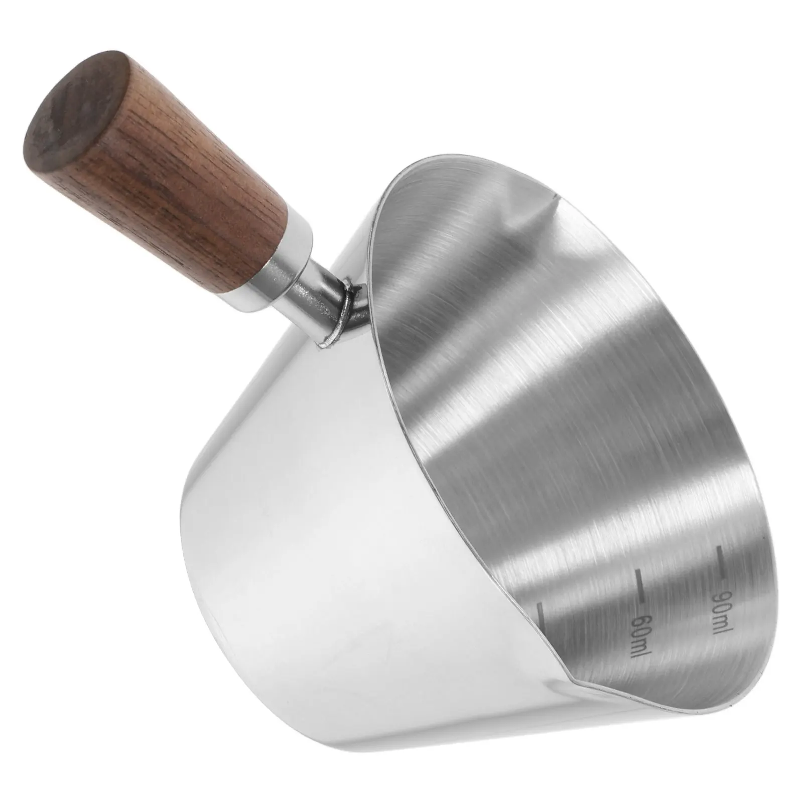 Espresso Measuring Cup Stainless Steel Coffee Dosing Cup with Walnut Wood Handle and Built In Scale