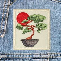 1PC Potting & Sun Embroidered Patch Japanese Style Iron On Sew On Patches For Clothing Cap Bag Shoes DIY Gift Adhesive Badge