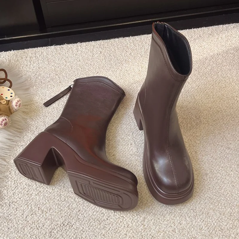 High Heels Ankle Boots Women's Chunky Elegant Shoes 2025 New Winter Pumps Woman Boots Fashion Goth Trend Chelsea Mujer Botas