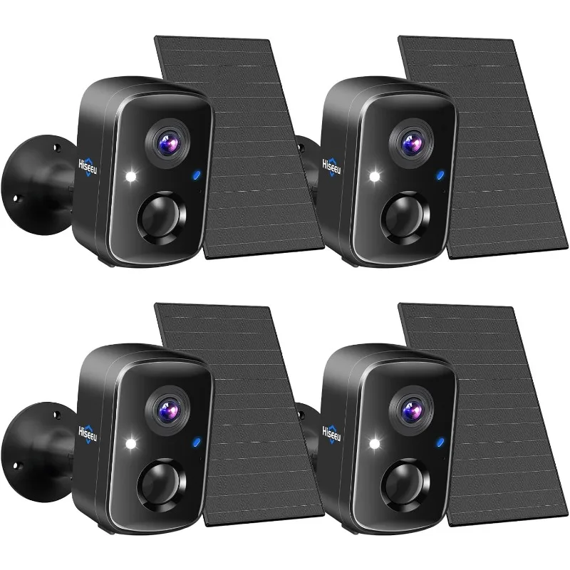 Security Cameras Wireless Outdoor, 4pcs Solar Powered 3K 4MP Surveillance WiFi Cameras for Home Security Outside, PIR/AI