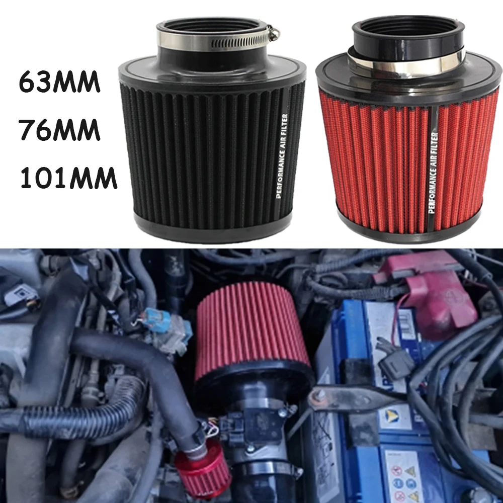 Universal Car Air Intake Filter Car Accessories Vehicles High Flow Cold Air Intake Filter Mesh Cone Auto Air Filters 63/76/101mm