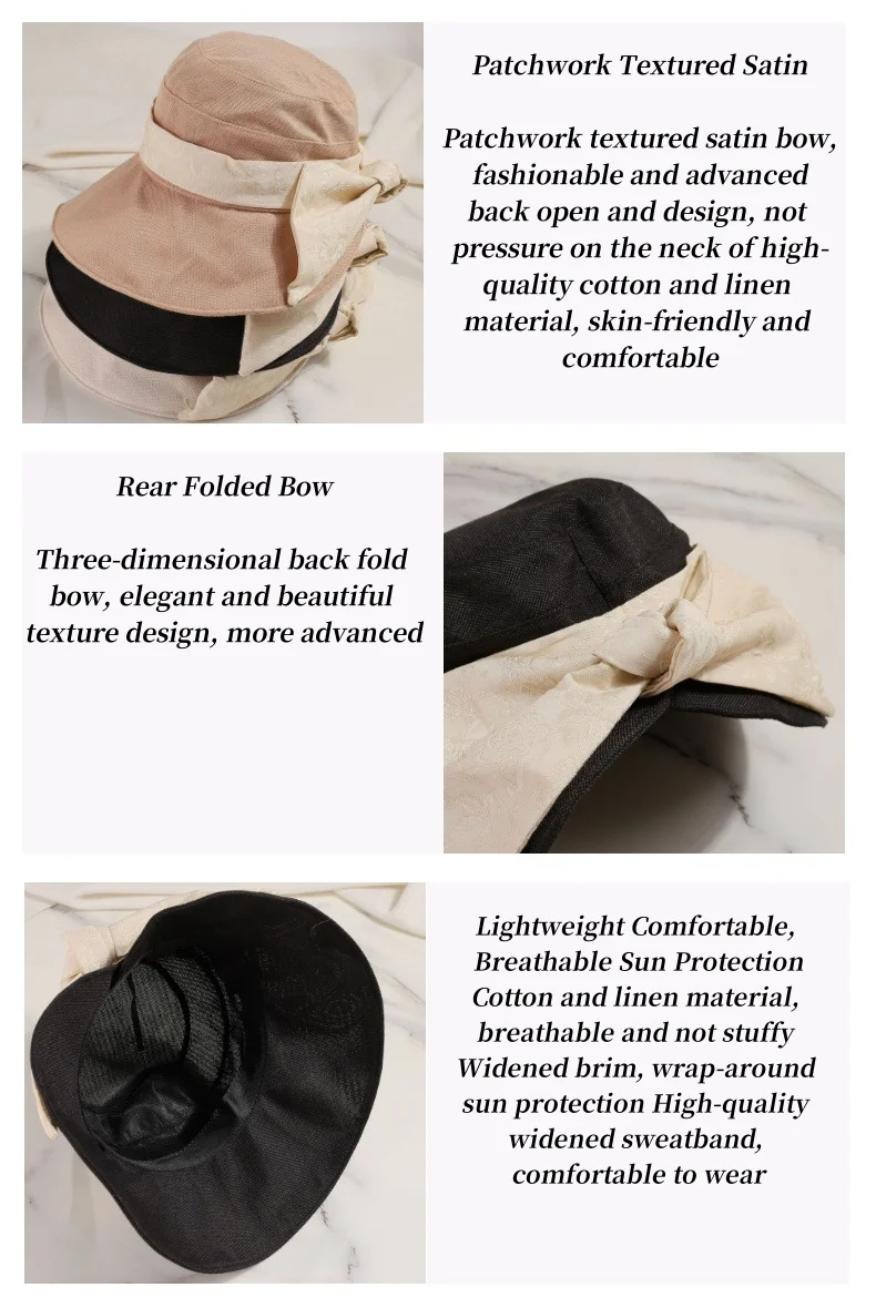 Linen Fisherman's Hat Women's Light Luxury Elegant Bow Sunscreen Hat Korean Summer Sun Hat