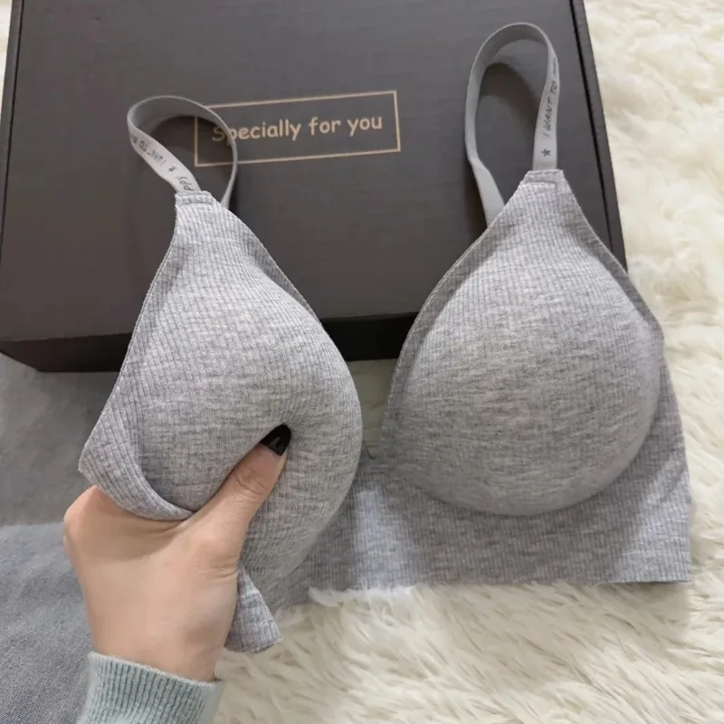 حمالة صدر نسائية خالية من الأسلاك عميقة على شكل حرف V حمالة صدر مطبوعة بحروف صلبة ملابس داخلية ناعمة قابلة للتنفس تجمع ملابس داخلية نسائية مضادة للترهل #5