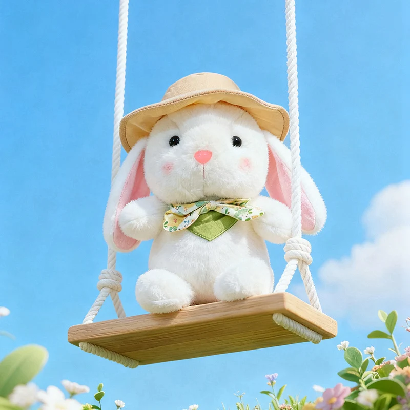 

Wholesale Pretty Cartoon Outing Rabbit Plush Toys Soft Fluffy Lovely Long Ears Bunny Doll Wearing Hat Silk Scarf Cute Companion