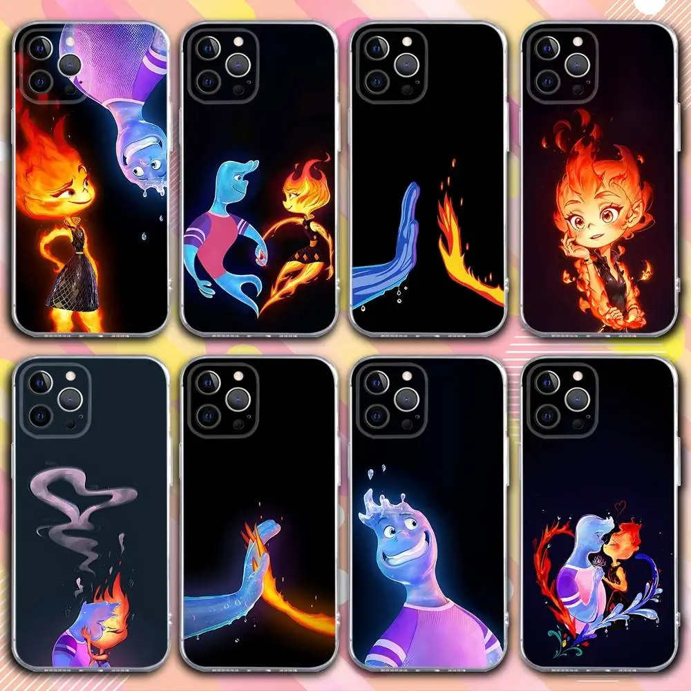 

P-Pixar Cartoon ElementalS Phone Case For iPhone 17,16,15,14,13,12,11 Pro,Max,Plus,X,XS,XR,SE4,E Mini Transparent Soft Cover