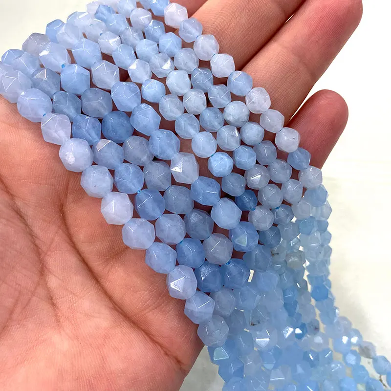 Faceted Round 6 8 10MM Natural Stone Agates Turquoise Chalcedony Jades Spacer Beads for Jewelry Making Diy Bracelet Accessories