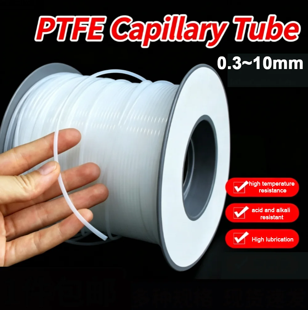 ID 0.3/0.4/0.5~10mm PTFE White/Translucent Capillary Tube Fluorine Plastic High Temperature Resistant Capillary Tube Precision