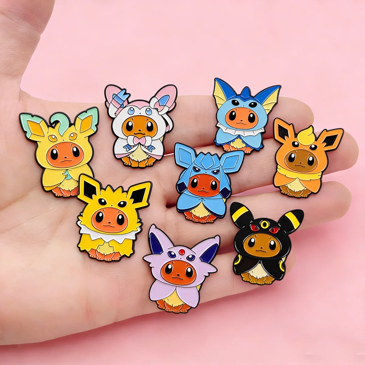 8 broches de dibujos animados de Pokémon, bonitos broches de esmalte de Elf Eeveelutions, Espeon, Leafeon, Pikachu, insignias creativas para la solapa, regalo para amigos