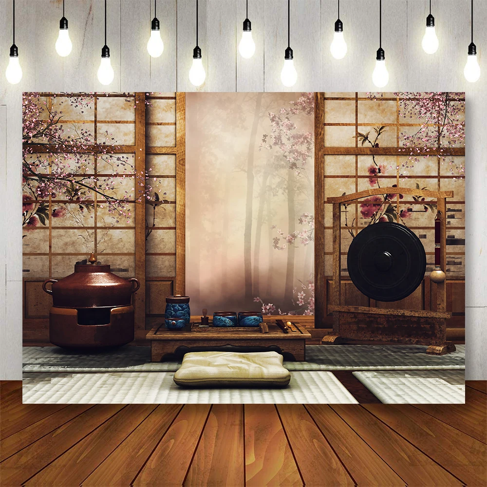 Bonvvie Photography Backdrop Traditional Japanese Sliding Doors Theme Portrait Background for Photo Studio Shoot Photozone