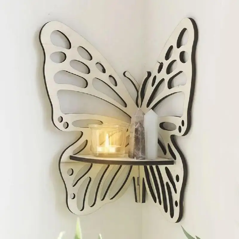 Butterfly Decor Storage Rack Wall Decor Wooden Display Shelf Butterfly Hanging Wall Organizer
