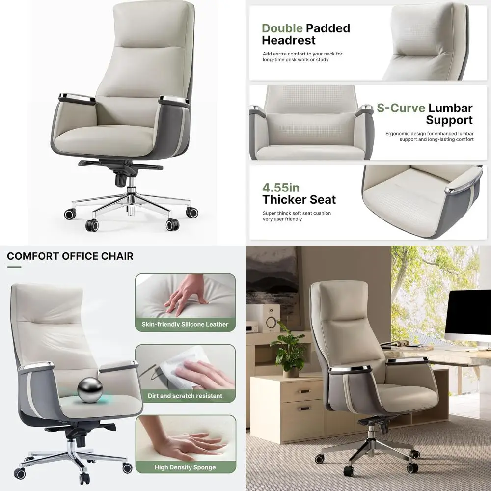 

Эргономичное офисное кресло руководителя с высокой спинкой и широким сиденьем, для высоких и крупных людей, бежево-серое, из силиконовой кожи, компьютерное кресло