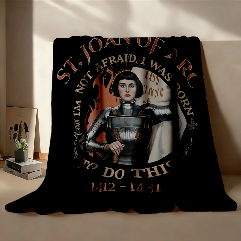 St. Joan of Arc Flannel Blanket Vintage Christian Warrior Graphic Medieval Inspired Renaissance Flannel Throw Empowered