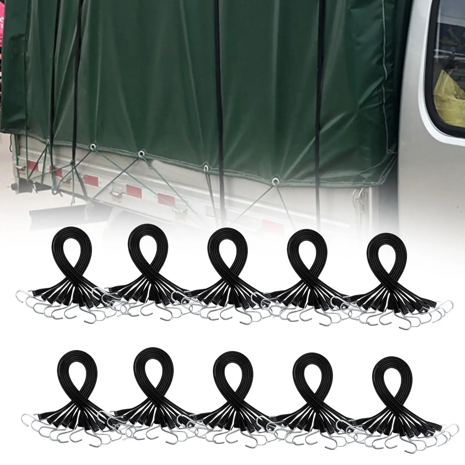 50Pcs Bungee Cords with Hooks Rubber Tarp Straps Accessory Retractable Practical with S Hooks 21 inch for Luggage Tarps Truck