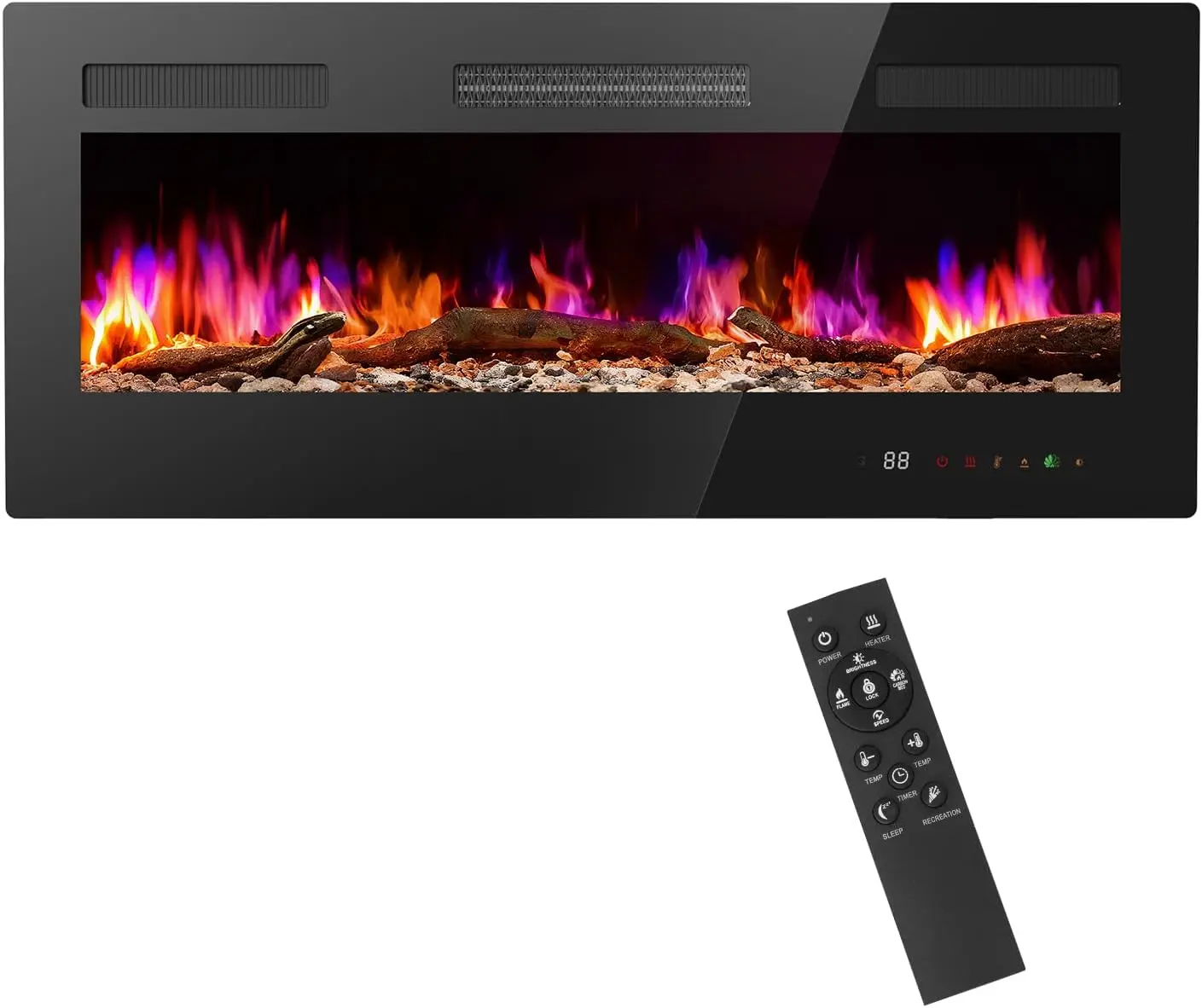 42' Electric Fireplace Insert, 1500W Wall-Mounted & Recessed, Remote-Controlled Heater with Adjustable Flame & 12H Timer