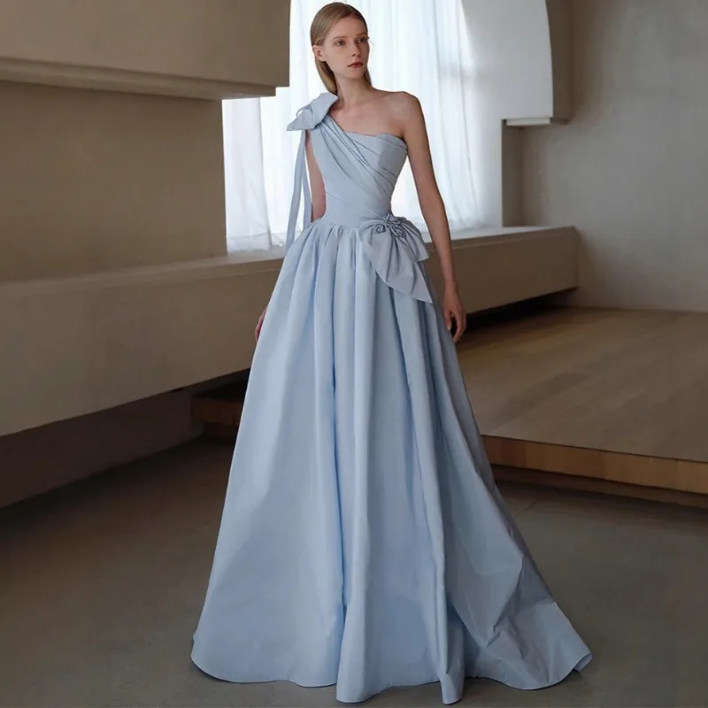 

Модное банкетное нишевое синее минималистское бальное вечернее платье на одно плечо, новинка 2025, вечернее платье без рукавов с высокой талией