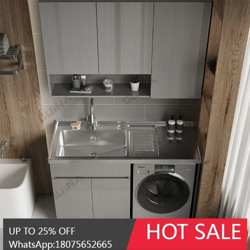 

HLZ Stainless Steel Laundry Cabinet Balcony Cabinet with Bathroom Combination Drum Laundry Companion Laundry Table