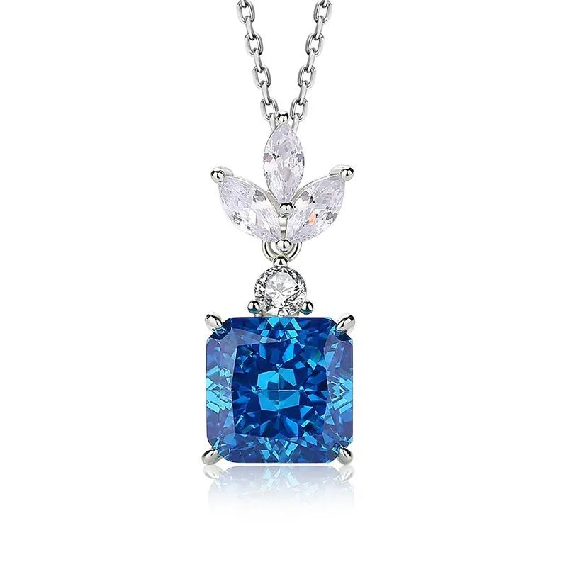 

Original S925 Sterling Silver Ice Flower Cut Blue Zircon Necklace Women's Design Sense Collar Chain Does Not Fade