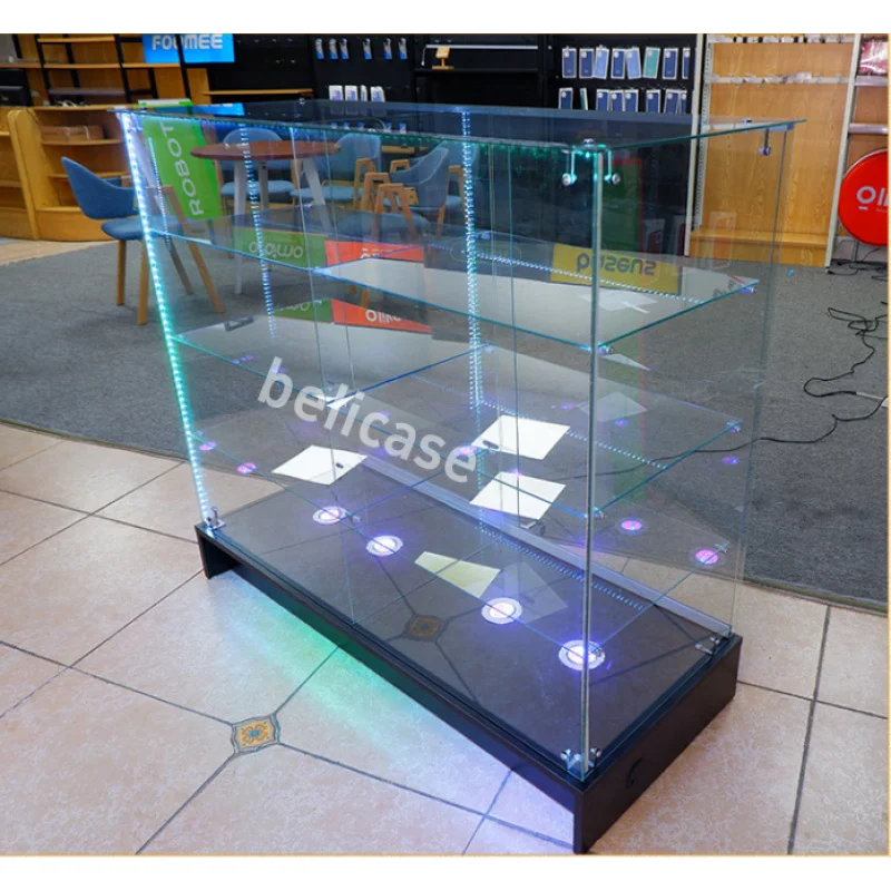 customized.Retail Smoke Shops Glass Display Full Lockable Display Showcase Frameless Glass Showcase