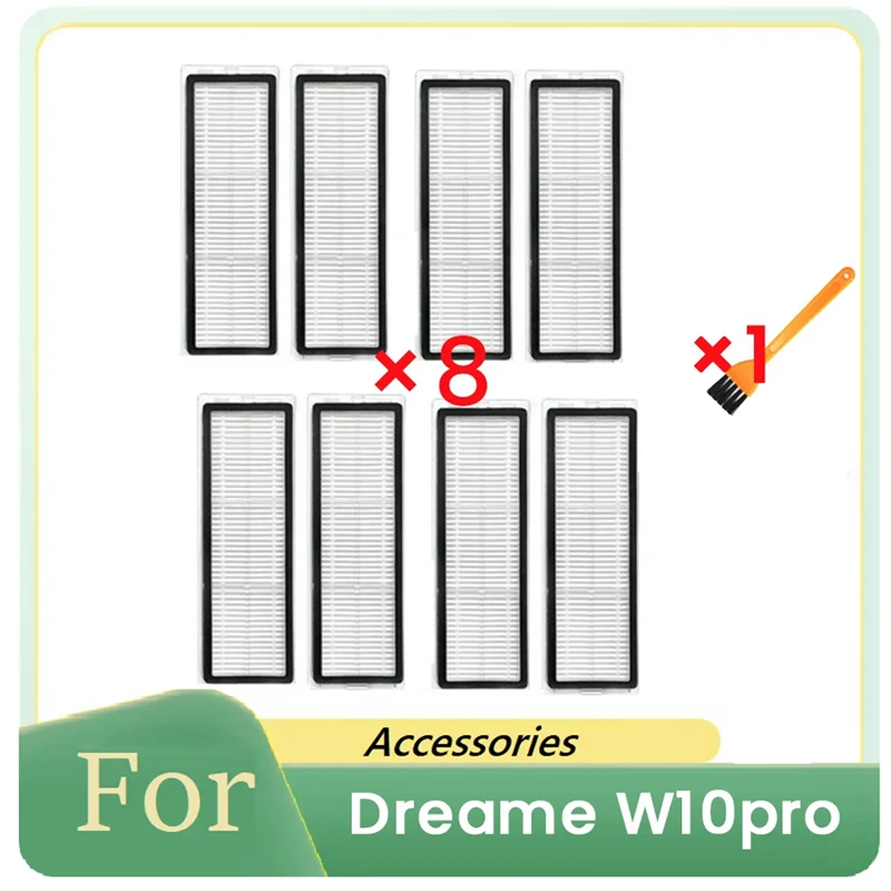 Dreame W10pro 로봇 진공 청소기 부품 교체-AT30 용 청소 브러시가있는 9 PCS HEPA 필터