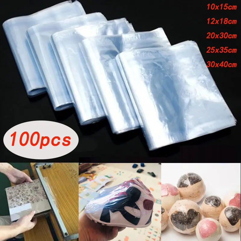 100Pcs Heat Shrink Wrap Bag PVC Transparent Shrinkable Seal Storage Packing Bag Sneaker Books Shoes Protector Polybag Tools