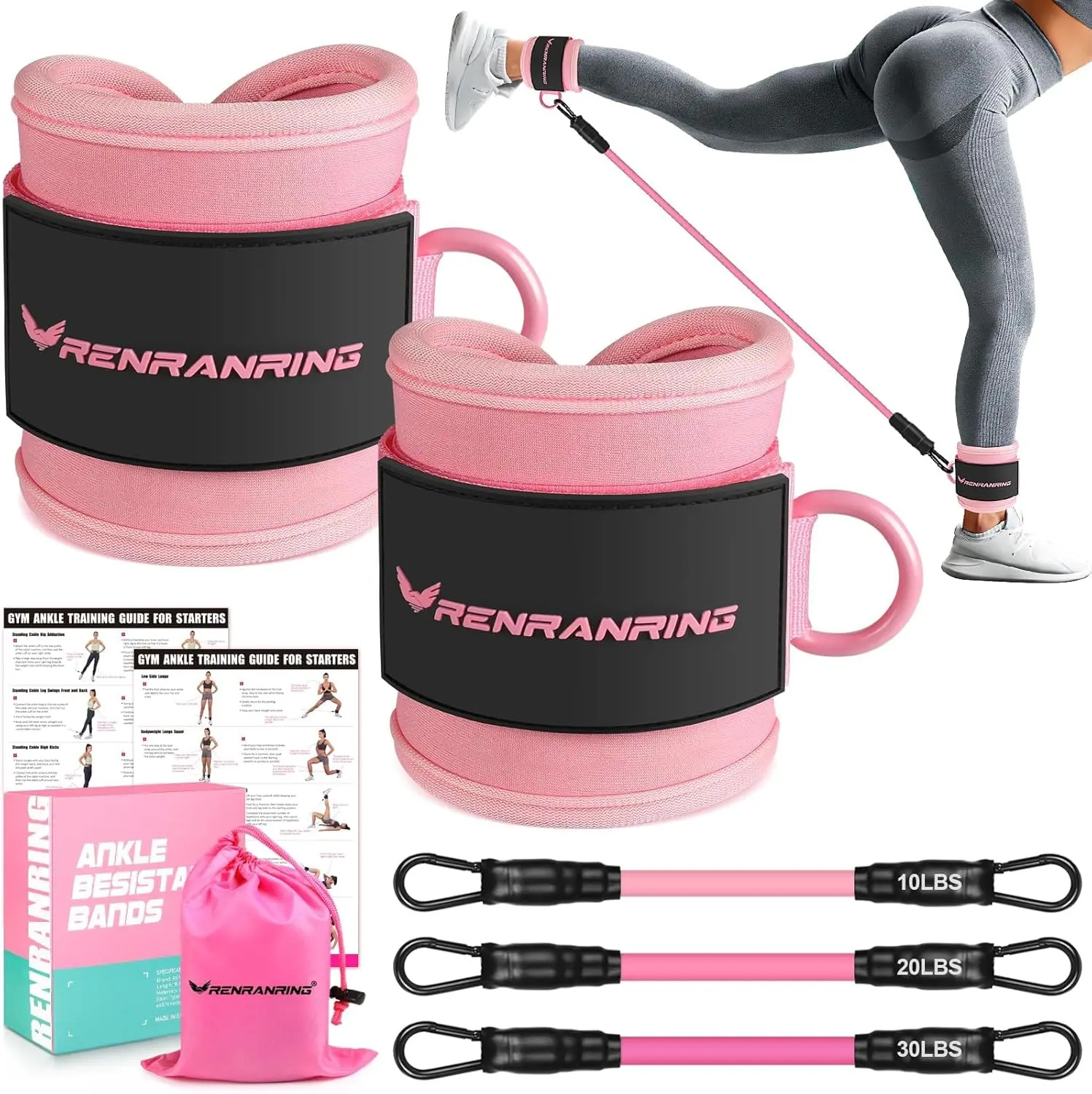 Ankle Resistance Bands, Ankle Bands for Working Out with Cuffs, Ankle Resistance Band, Glutes Workout Equipment, Butt Exercise E