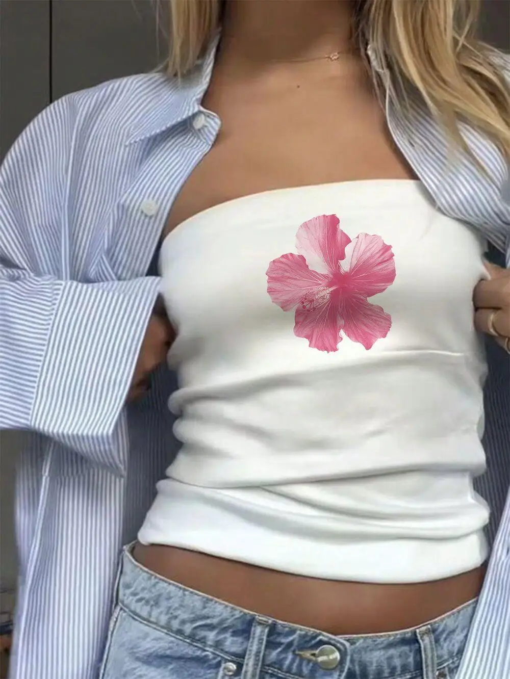 Top de tubo Sexy con estampado Tropical y letras de flores y palmeras de coco para mujer, Top corto de moda con diseño gráfico