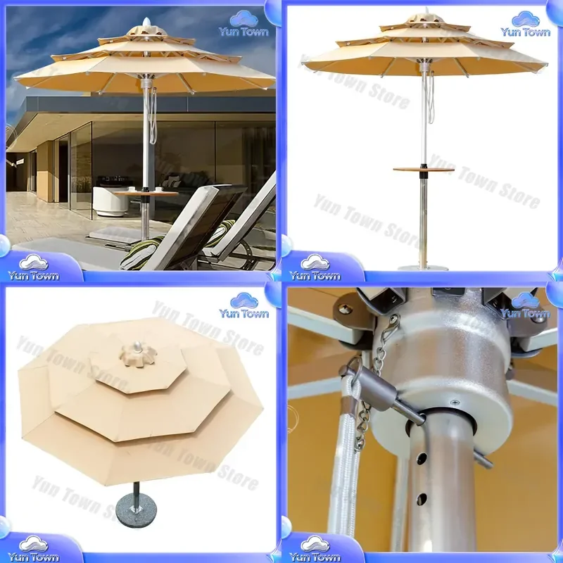 Aluminum Pole Umbrella Table for Outdoor Furniture Market Cafe Patio Center Parasol with Three Layers