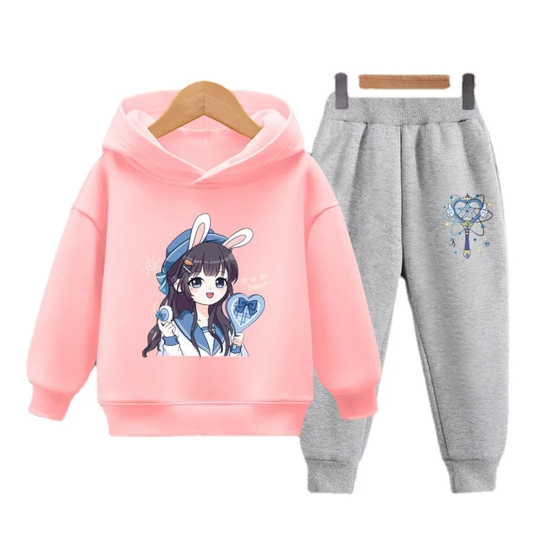 

Girls' Set Spring and Autumn New Fashionable Children's Cartoon Casual Girls' Long Sleeve Two Piece Set