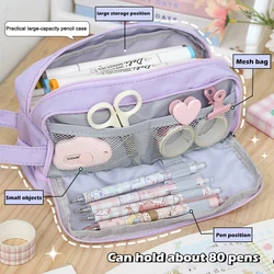 Kawaii Double Layer Pencil Case para Meninas, Pen Box, Bolsa Bag, Papelaria Coreano, Voltar para Material Escolar, Grande Capacidade, Estudantes