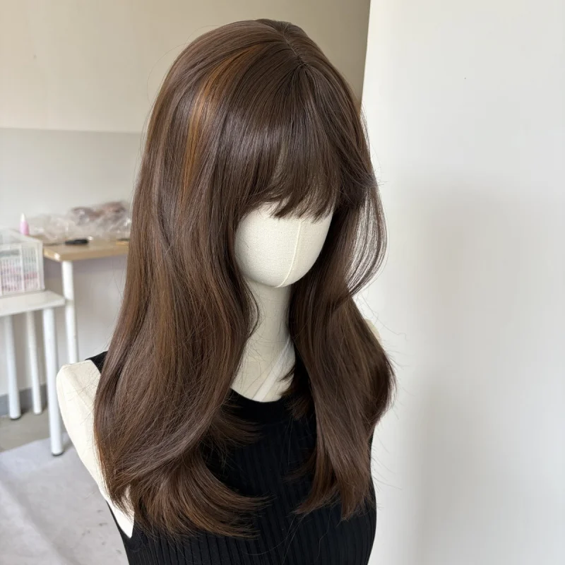 

Mixed Brown Straight Heat Resistant Hair Dress Up Wigs With Bangs