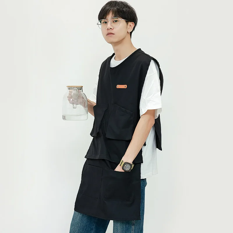 New Removable Work Coveralls Men Women Catering Barista Lengthened Apron Free Printing Logo