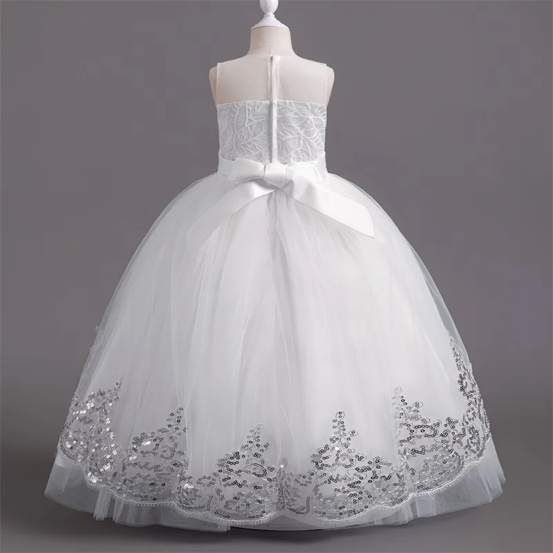 Elegant Flower Party Dress for Girls Summer Sequins Lace Wedding Princess Dress Children Birthday Banquet Long Gala Gown 4-10Yrs