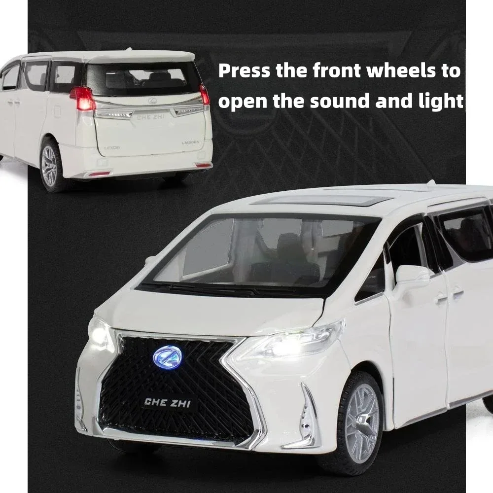 1/32 Lexus LM300h MPV Zabawkowy samochód Diecast Metal Alloy Van Miniaturowy model kolekcjonerski z dźwiękiem i światłem dla chłopca i dziecka