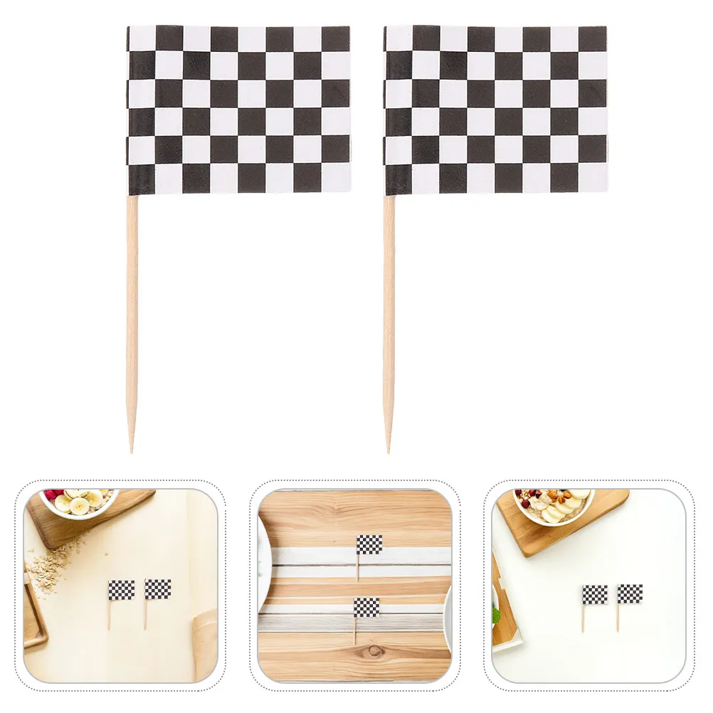 120 pcs Mini Toothpick Flags Cupcake Toppers Fruit Halloween Christmas New Year Checkered Flag Cake Decoration Tiny