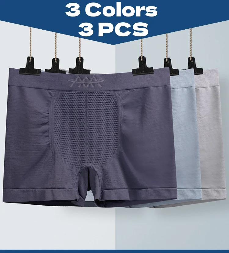 

Boxer Shorts Printed Fabric Antibacterial Breathable Flat Crotch Underwear 3PCS Men Thin Soft Comfort