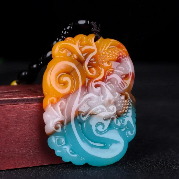 

Colorful Jade Dragon Phoenix Pendant Necklace Jewellery Chinese Hand-Carved Relax Healing Women Man Luck Gift Amulet New