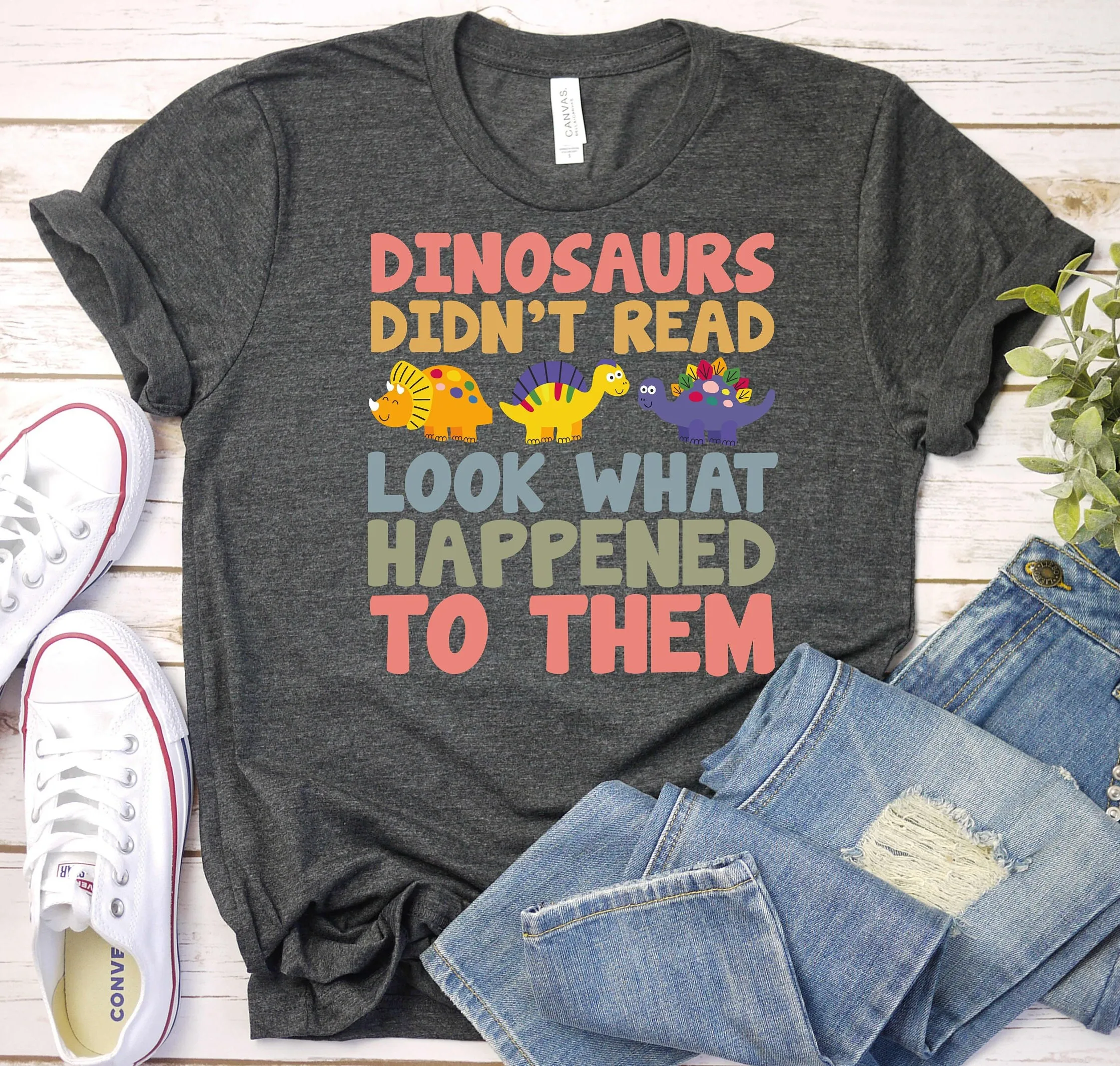 Dinosaurs Didn'T Read Reading Teacher T Shirt Back To School Librarian Book Lover Week