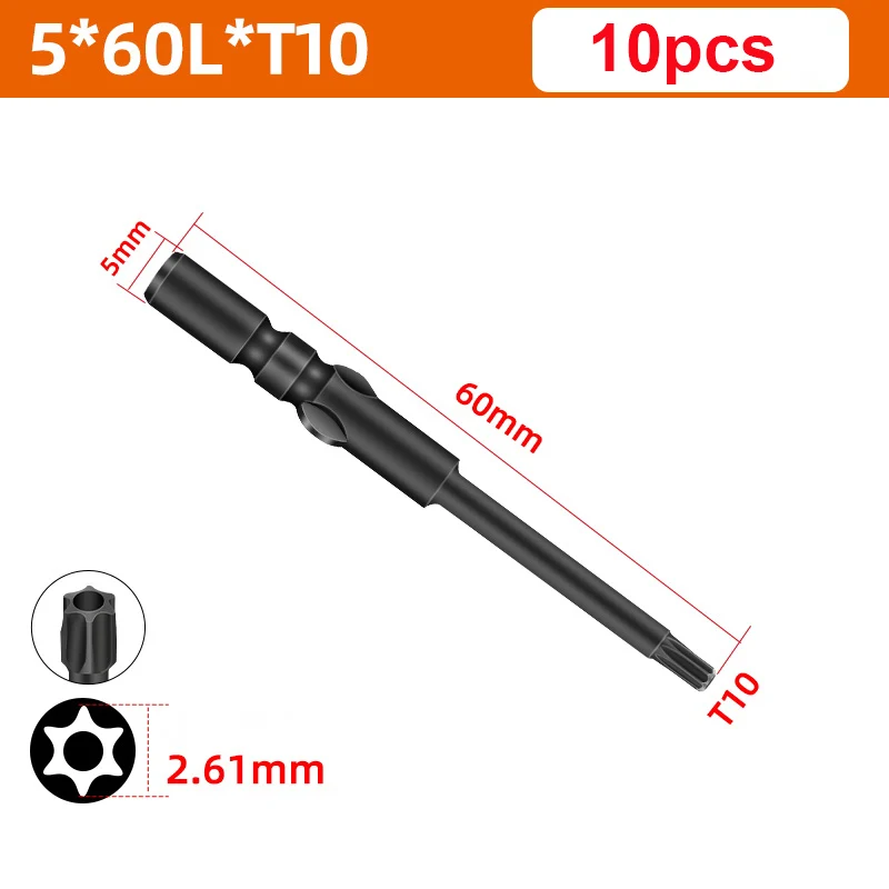 Imagem -04 - Longo Preto Endurecido Magnético Haste Redonda Torx Chave de Fenda com Furo t5 t6 t8 t9 T10 T15 T20 T25 T30 801 mm 60 mm 10 Pcs por Lote