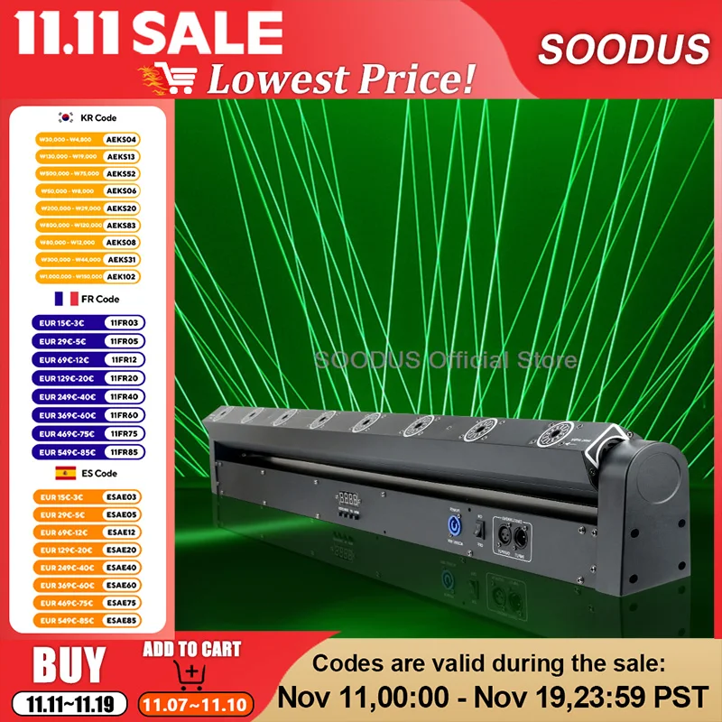 

Светодиодный светильник 500 МВт, 8-глазный сценический светильник DMX512, голосовое управление, атмосфера аудитории, зеленый свет для DJ KTV, свадебной вечеринки, диско-шоу, сцены