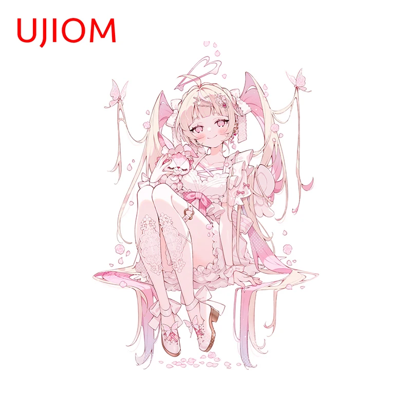 UJIOM 13cm X 9cm Pink Butterfly Girl Lovely Girl Creative 3D Wall Stickers Living Room Decal Chibi Vestibule Tile House Stickers