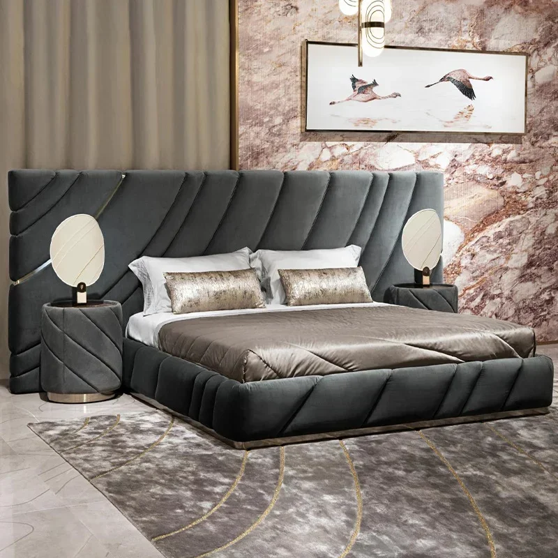 high quality Italian design king size leather bed 1.8 m double bed