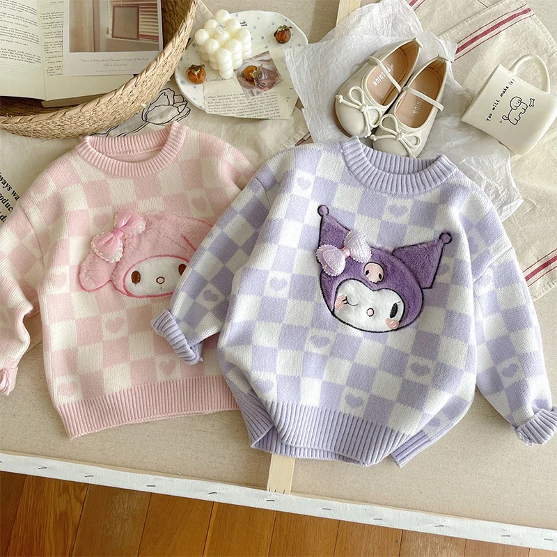 Kawaii Sanrio Children Sweater Kuromi My Melody Cartoon Cute Anime Keep Warm Clothing Undershirt Comfortable Toys Girls Gifts