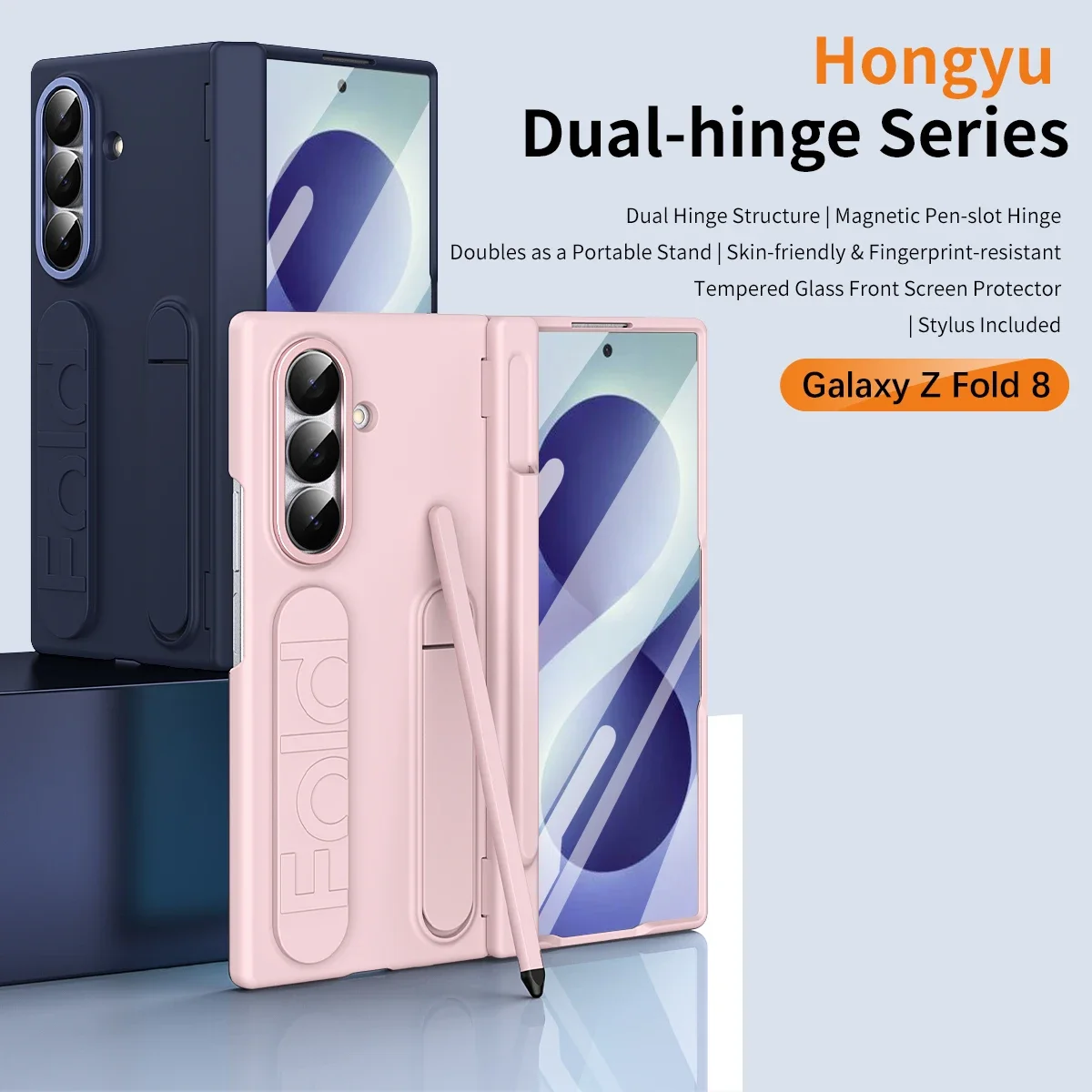 

Wristband Holder Hinge Phone Case For Samsung Galaxy Z Fold 8 7 With Pen Slot & S Pen Screen Protector Film Protect Cover