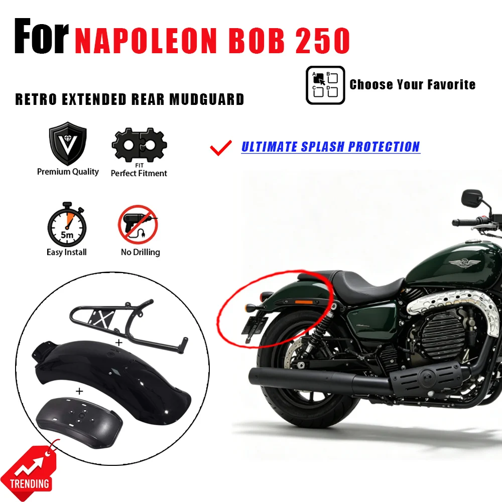 For Benda Napoleon Bob 250 Retro Extended Rear Mudguard Anti-Dirt Splash Accesorios Moto Guardabarros Parafango Trasero Parts