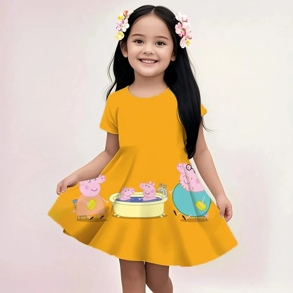 Lindo Vestido Holgado de Peppa Pig para Niñas, Vestido de Verano sin Mangas con Estampado de Dibujos Animados, Informal, Suave, Ligero, para Vacaciones en la Playa